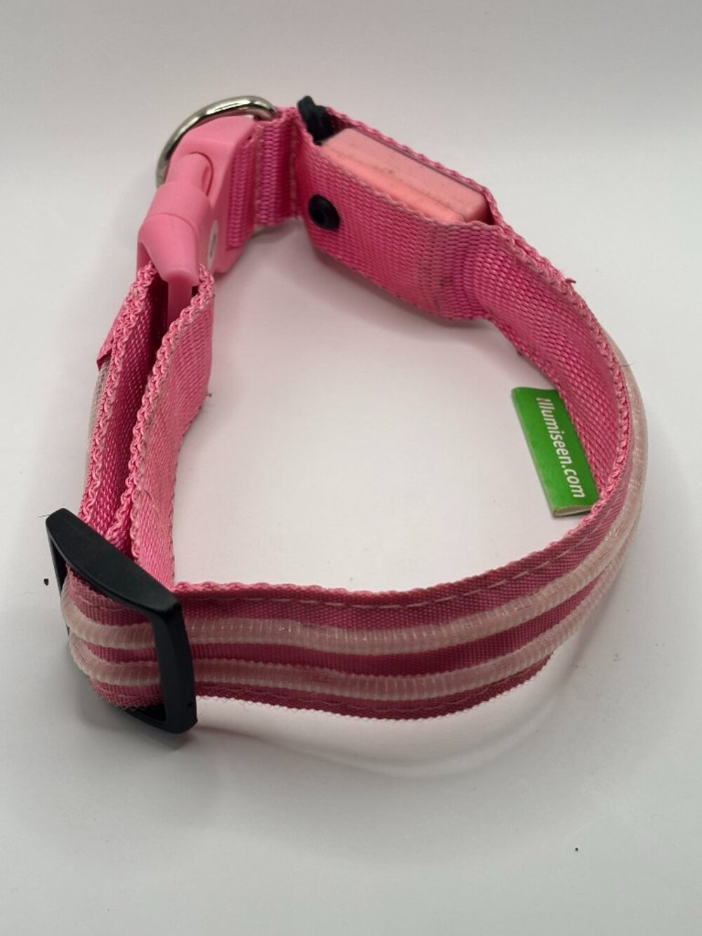 Illumiseen LED USB REchargeable Nylon Dog Collar, Small, Pink, 13-17" neck.